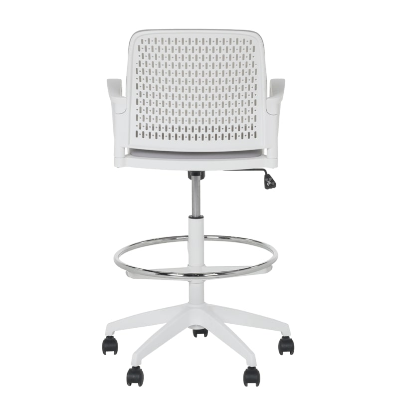 Висок работен стол Carmen 7556 W бяла рамка-светлосив